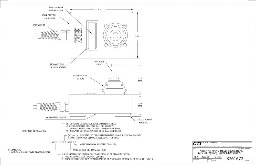 CTI Plug-n-Play Industrial Mouse Pointer - M20U1-NX Series