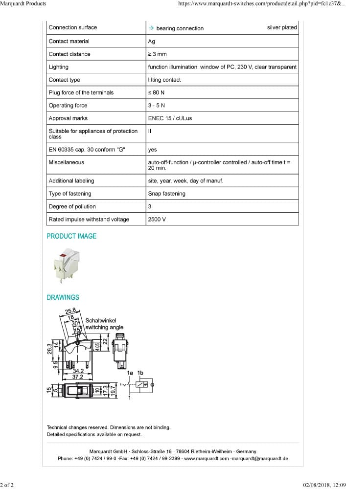 Marquardt 1 Pole Rocker Switches - Series 1550 ECO