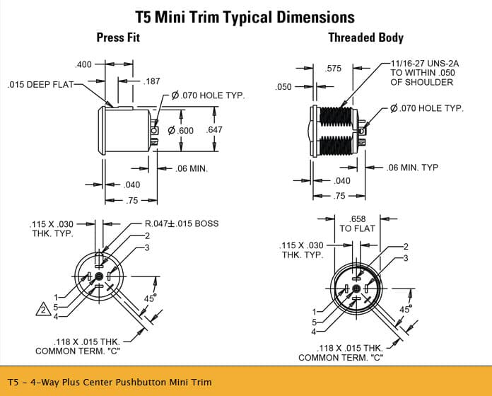 OTTO T5 4-Way Plus Center Pushbutton Mini Trim