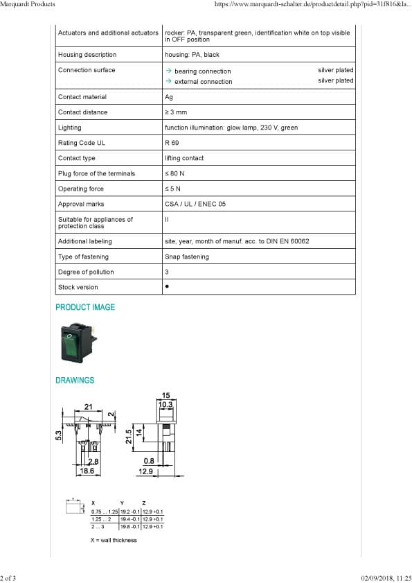 Marquardt Miniature Rocker Switches - Series 1855
