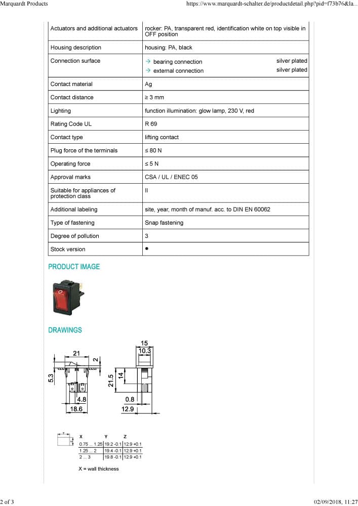 Marquardt Miniature Rocker Switches - Series 1855