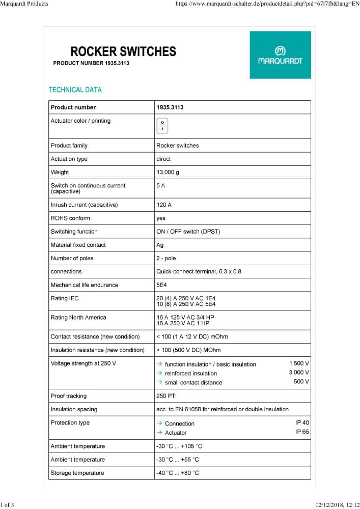 Marquardt Double Pole Rocker Switches - Series 1930