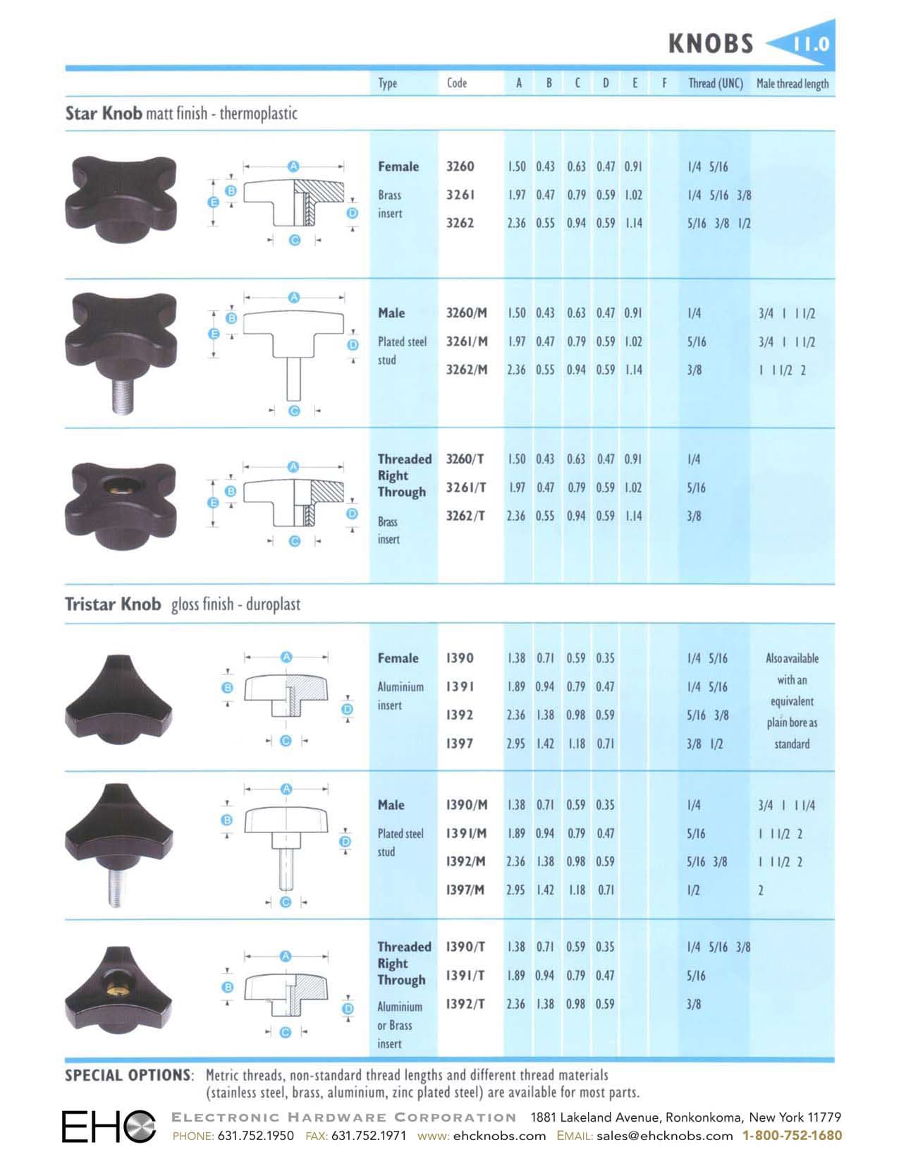 EHC Knobs - Control Knobs - 3 Prong Clamp Knob Series