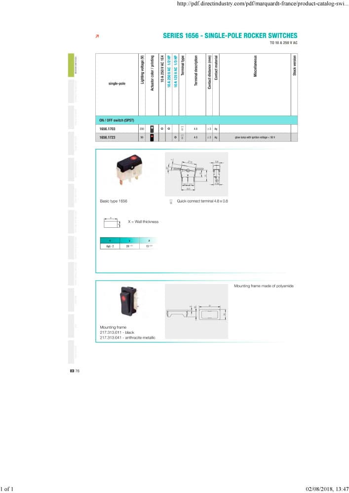 Marquardt Single Pole Rocker Switches - Series 1656