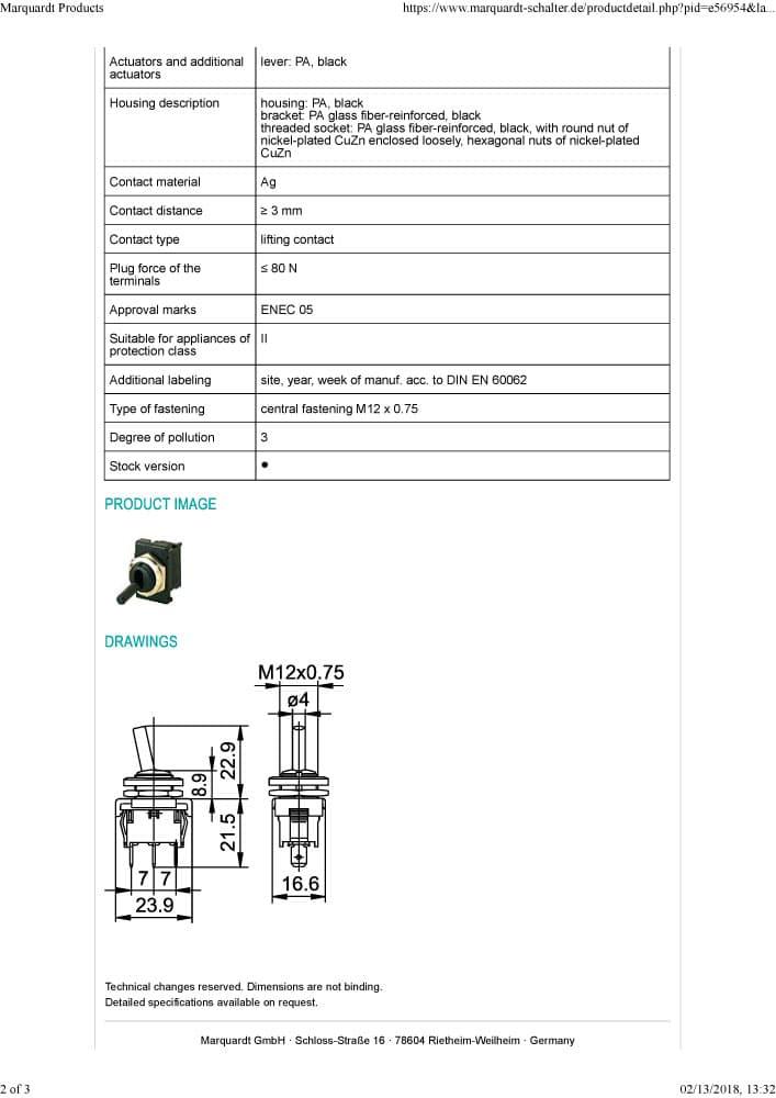 Marquardt Single and Double Pole Toggle Switch Series - 1820