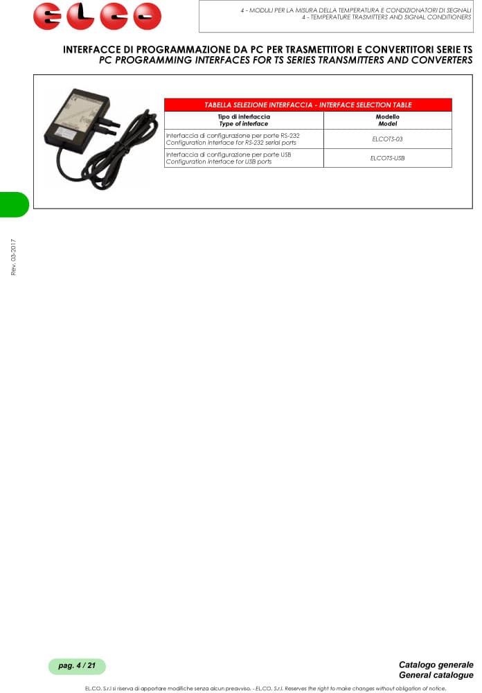 Elco PC Programming Interfaces for TS Transmitters and Converters