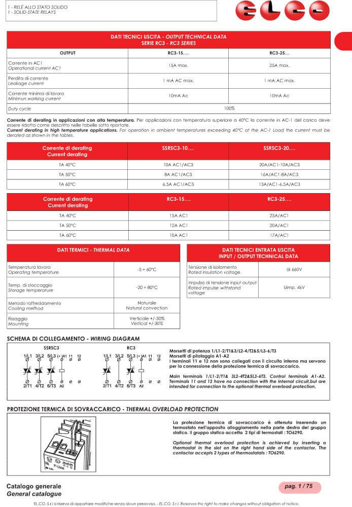 Elco 1 Phase AC Semi Contractors - SSRSC3 and RC3 Series