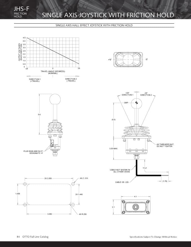 OTTO JHS-F Friction Hold, Single Axis Hall Effect Joystick Range