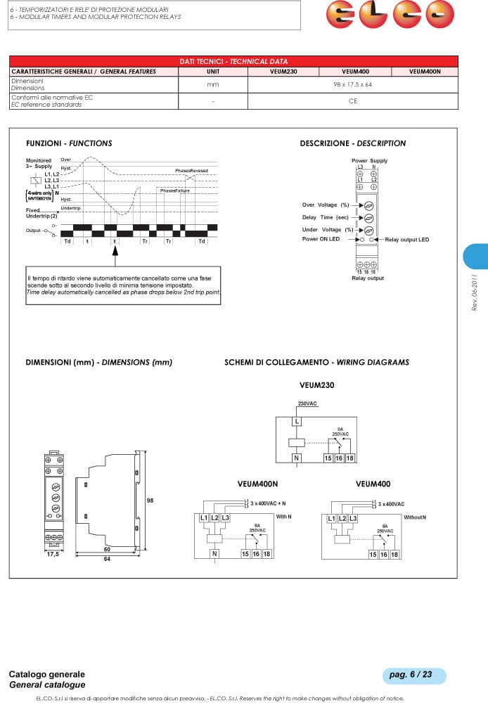 Elco Under-Over Voltage Relay - VEUM400, VEUM400N Series