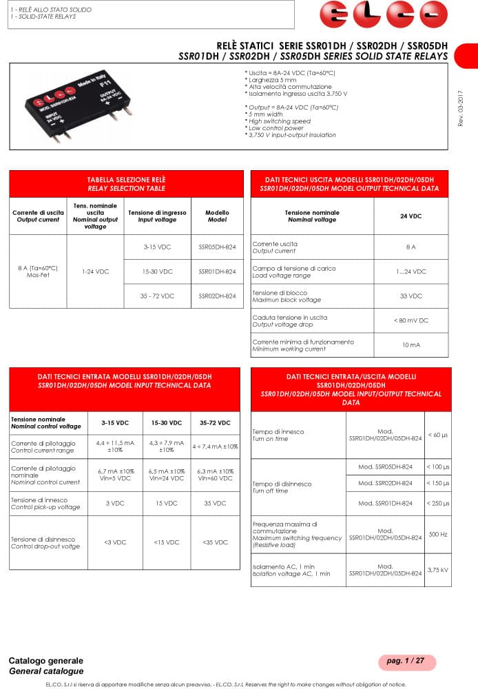 Elco Solid State Relays - SSR0 DH Series