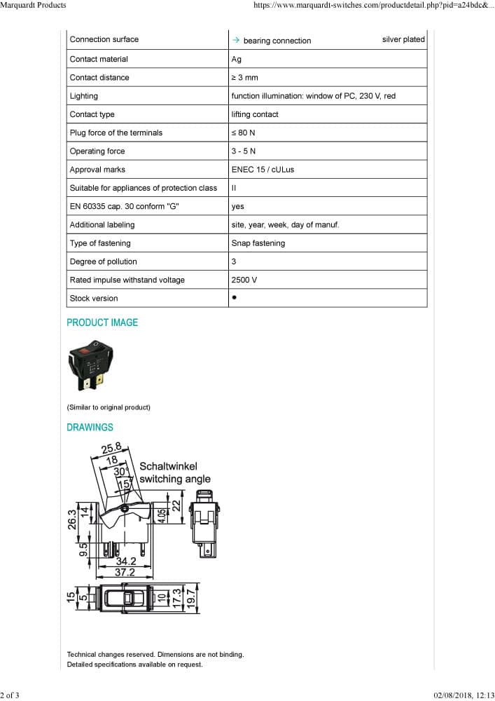 Marquardt 1 Pole Rocker Switches - Series 1550 ECO