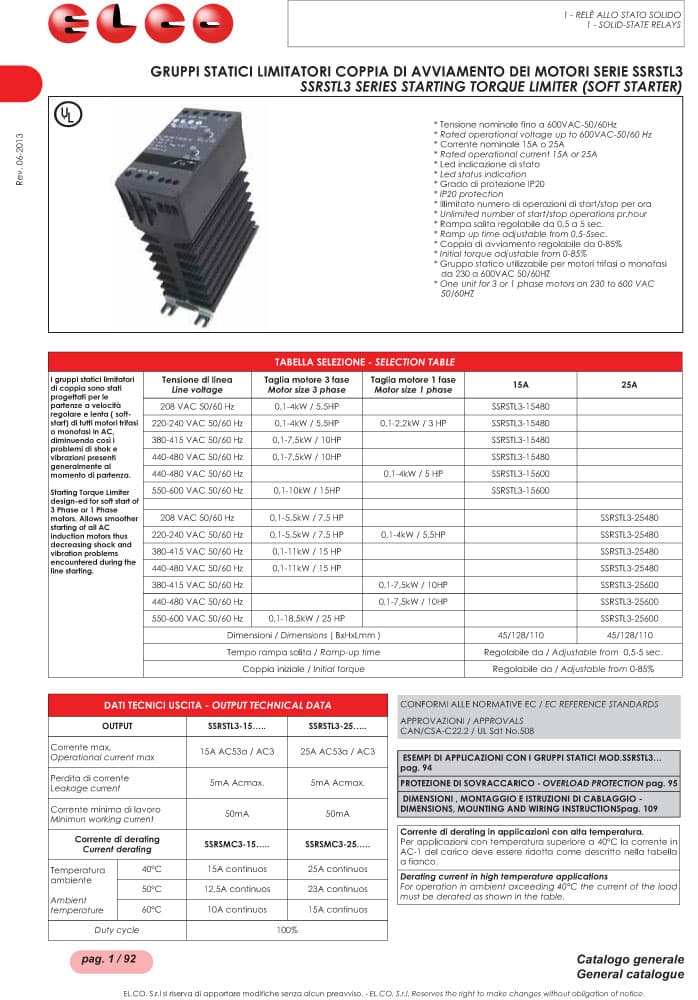 Elco Starting Torque Limiter - SSRSTL3 Series (Soft Starter)