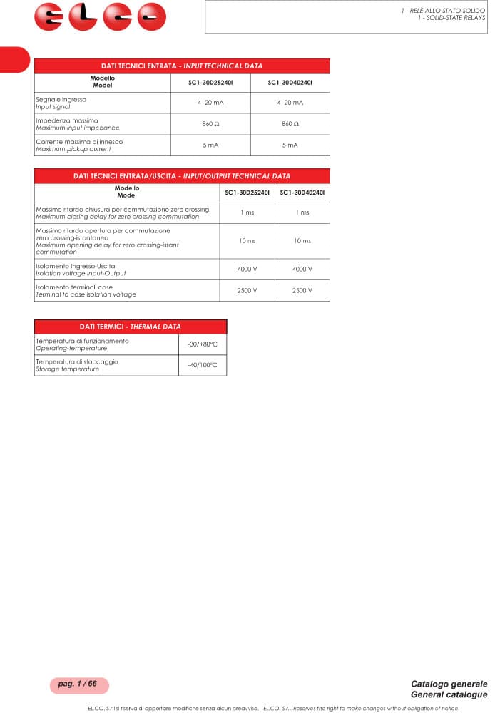 Elco 1 Phase AC Semi Contractors - SSRSC1 and RC1 Series