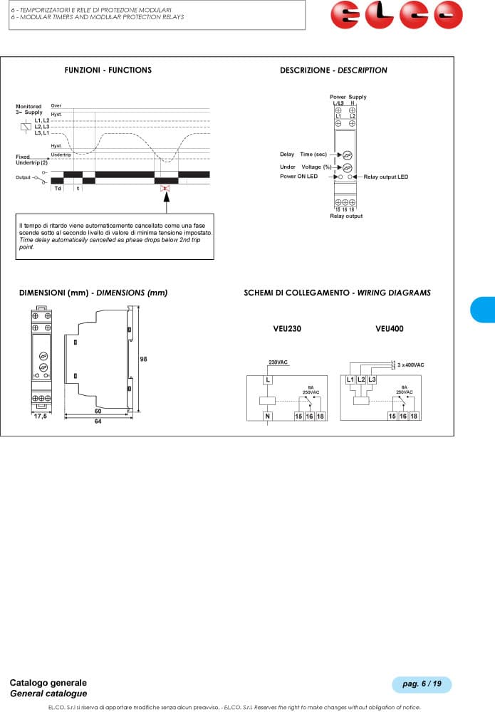 Elco Under Voltage Relay - VEU230, VEU400 Series