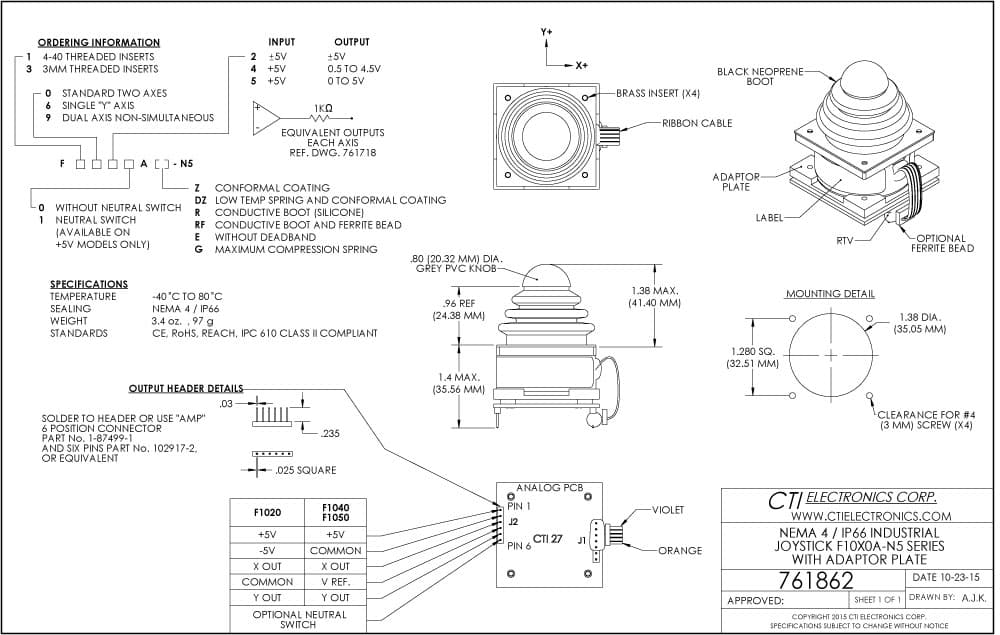 CTI OEM Inductive Analog Joystick Knobs - F1000-N5 Series