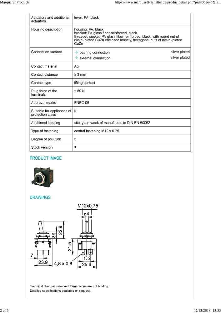 Marquardt Single and Double Pole Toggle Switch Series - 1820