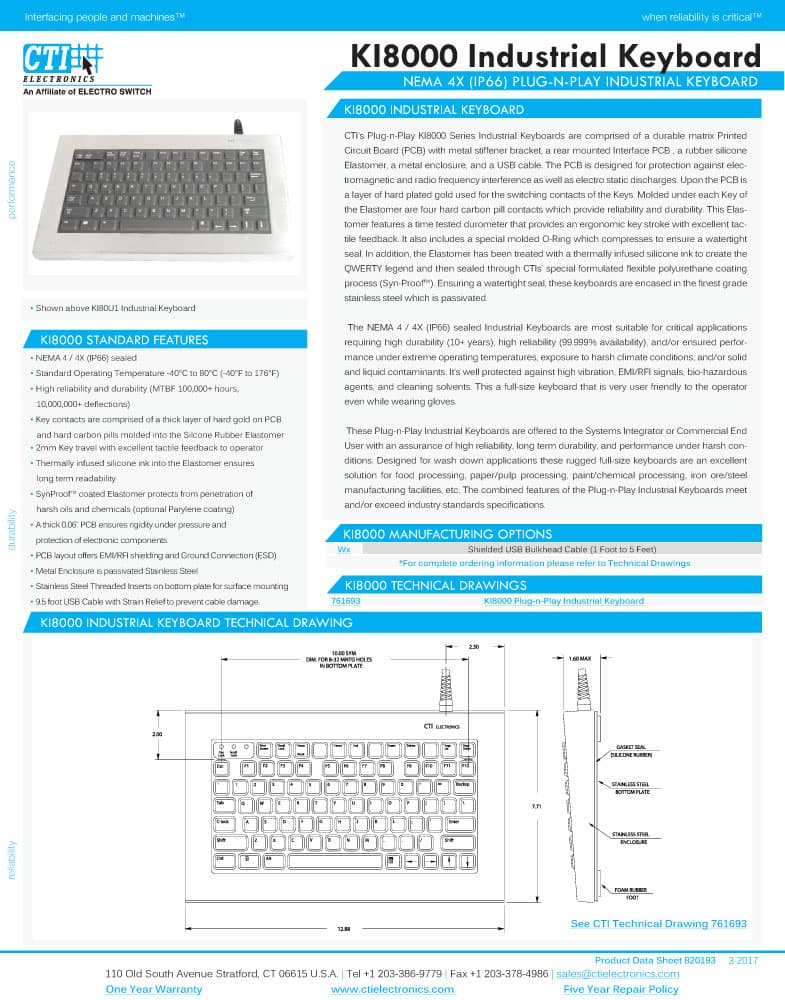 CTI Plug-n-Play Industrial Keyboard Range