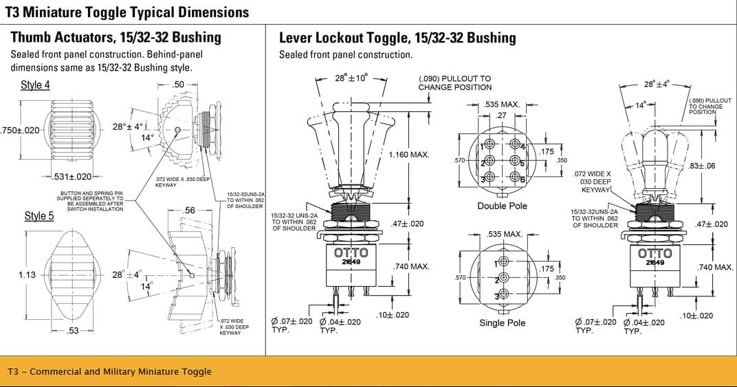 OTTO T3 Miniature Toggle Switch Range