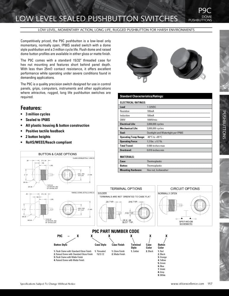 OTTO P9C Lower Cost, Low Level Only Pushbutton Switch Range