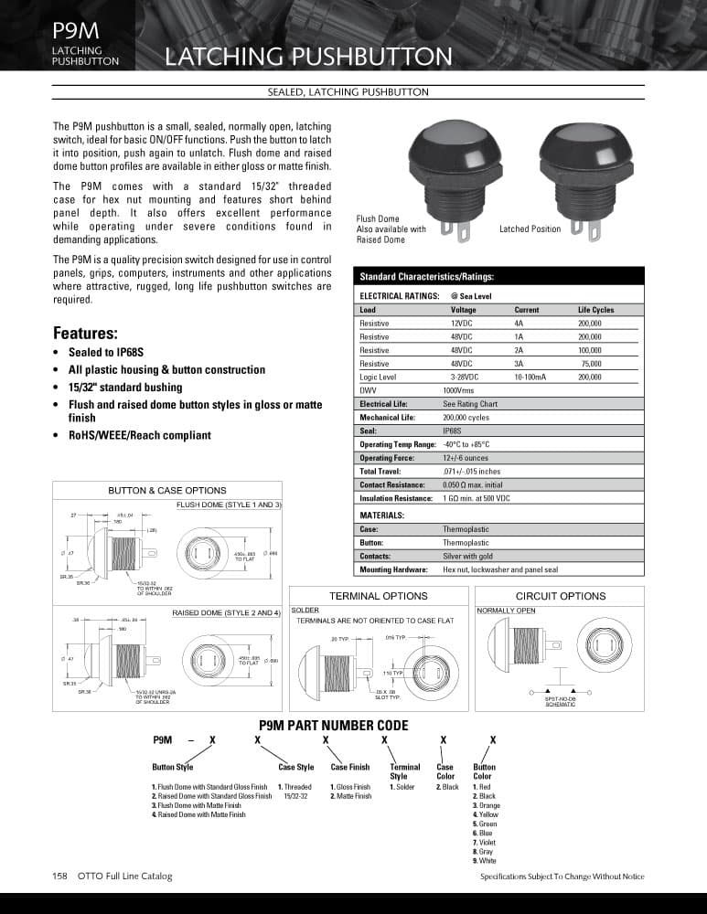 OTTO P9M Sealed, Latching Pushbutton Switch Range