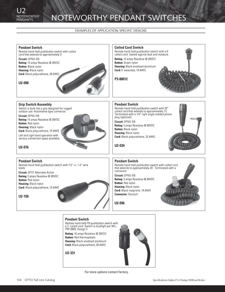 The OTTO Pendant Switch is a remote, hand held OTTO Pushbutton Switch, with