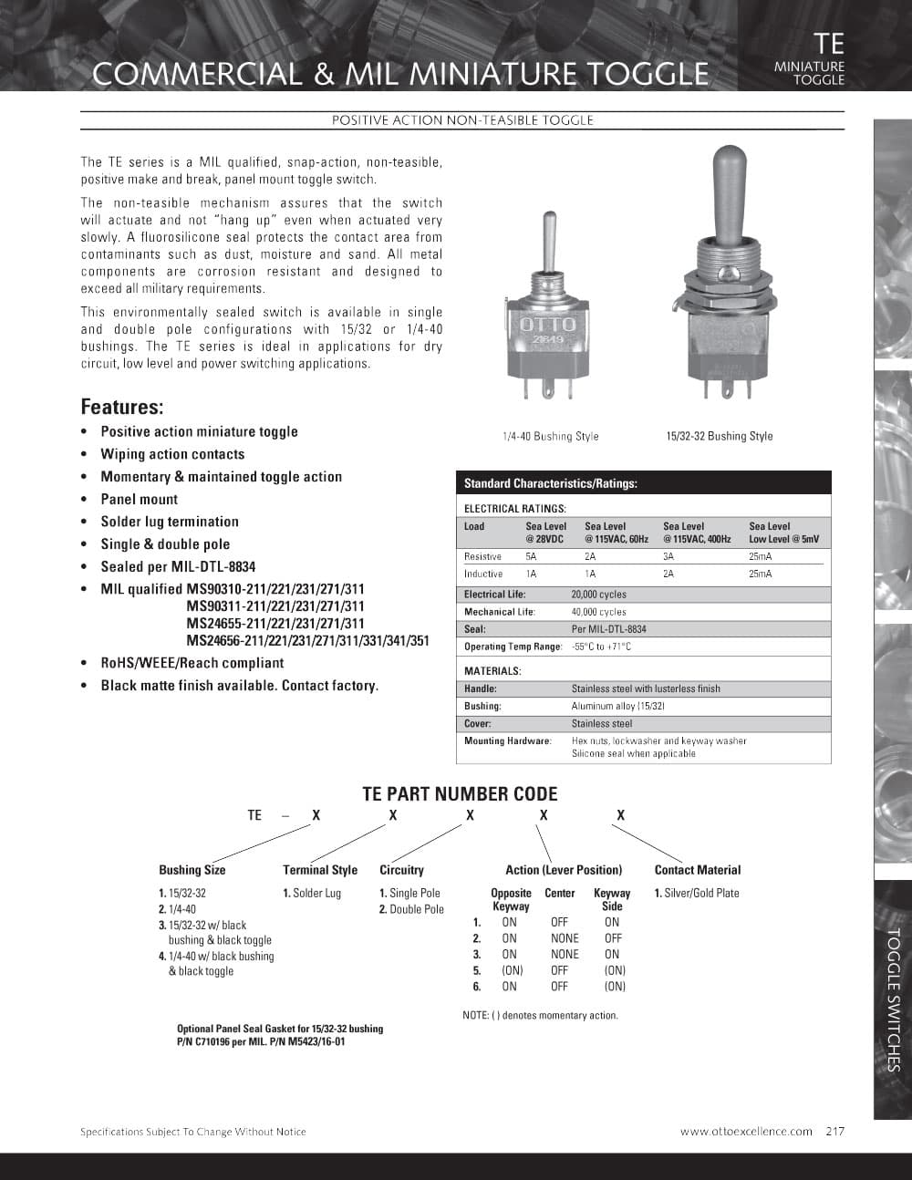 OTTO TE Non-Teasible Toggle Switch Range