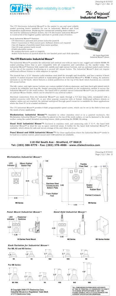 CTI Plug-n-Play Industrial Mouse Pointer - M20X9-NX Series