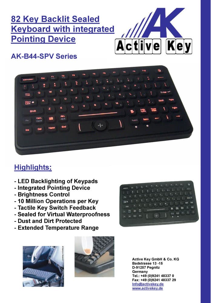 Active Key NEMA4 Waterproof Backlit Keyboard