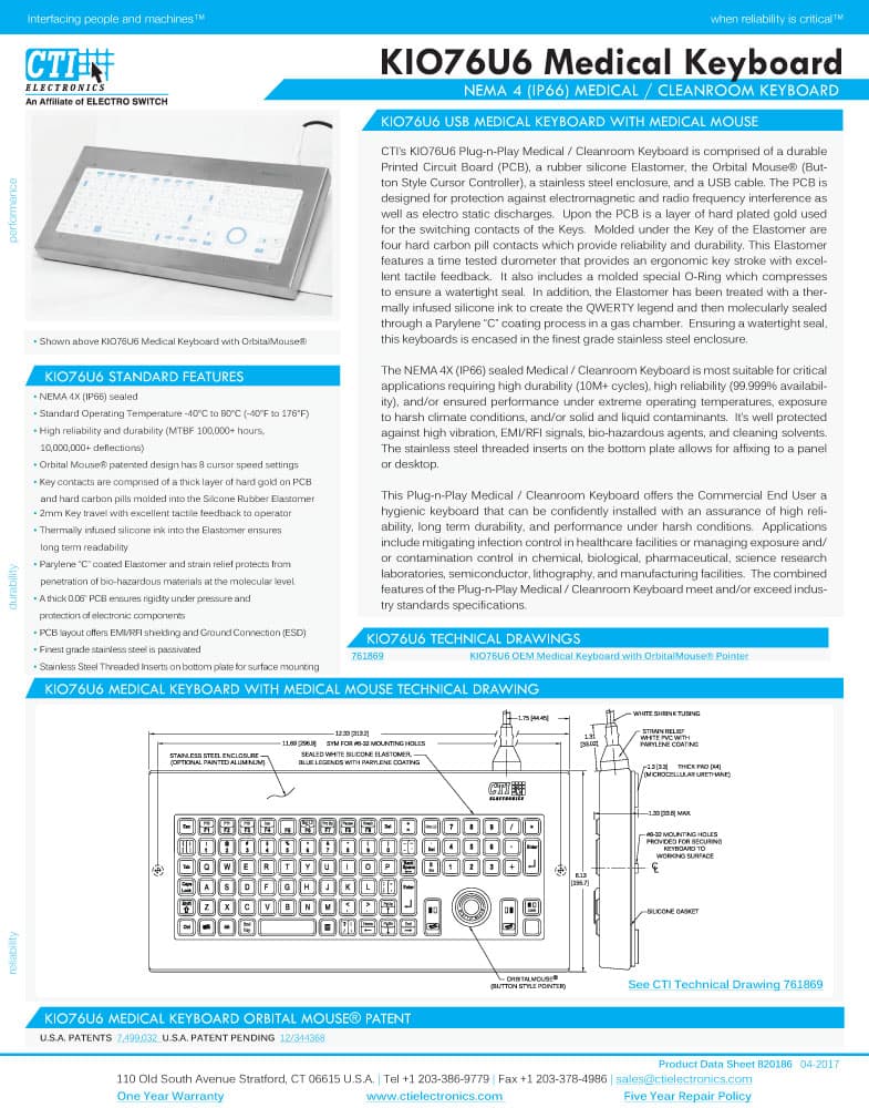 CTI Medical Keyboard Range (Panel Mount)