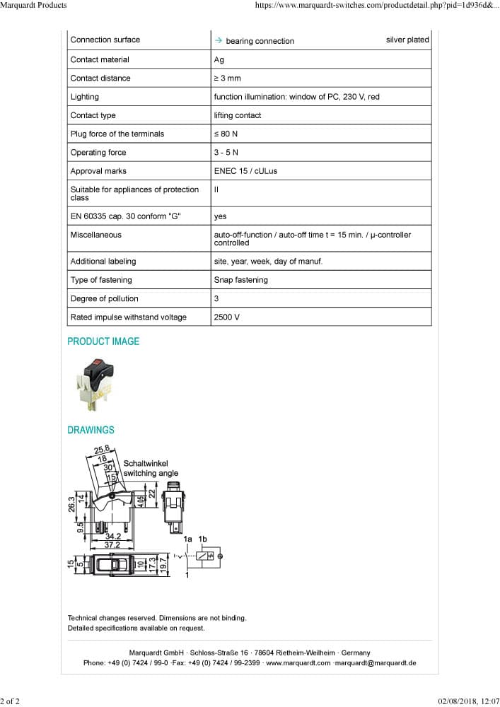 Marquardt 1 Pole Rocker Switches - Series 1550 ECO