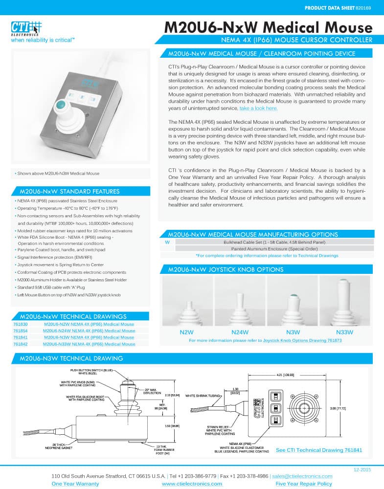 CTI Plug-n-Play Medical Mouse Pointer - M20U6-N24W Series