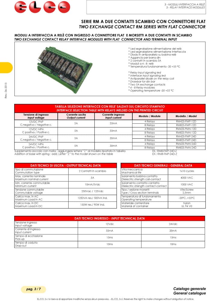 Elco Two Exchange Contact Electromechanical Relay with Flat Connector - RM Series