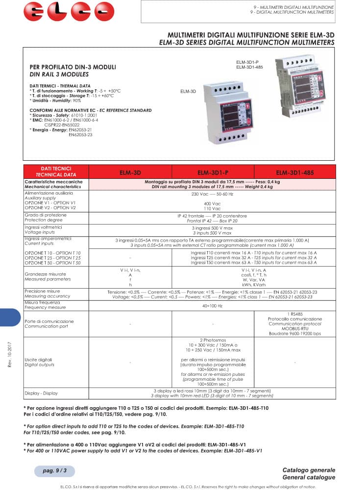 Elco Digital Multifunction Multimeters - ELM-3D Series
