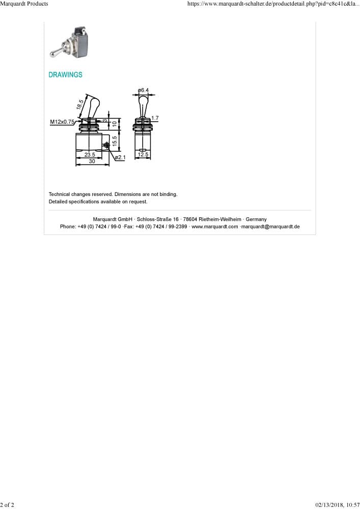 Marquardt Toggle Switch Series - 0100