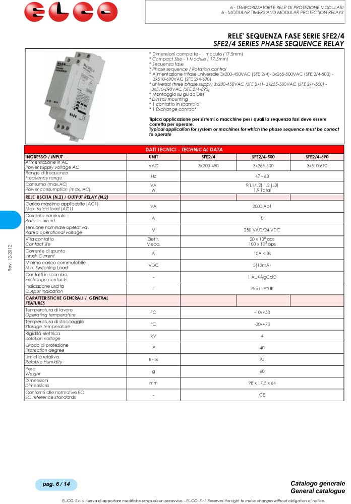Elco Phase Sequence Relay - SFE24 Series