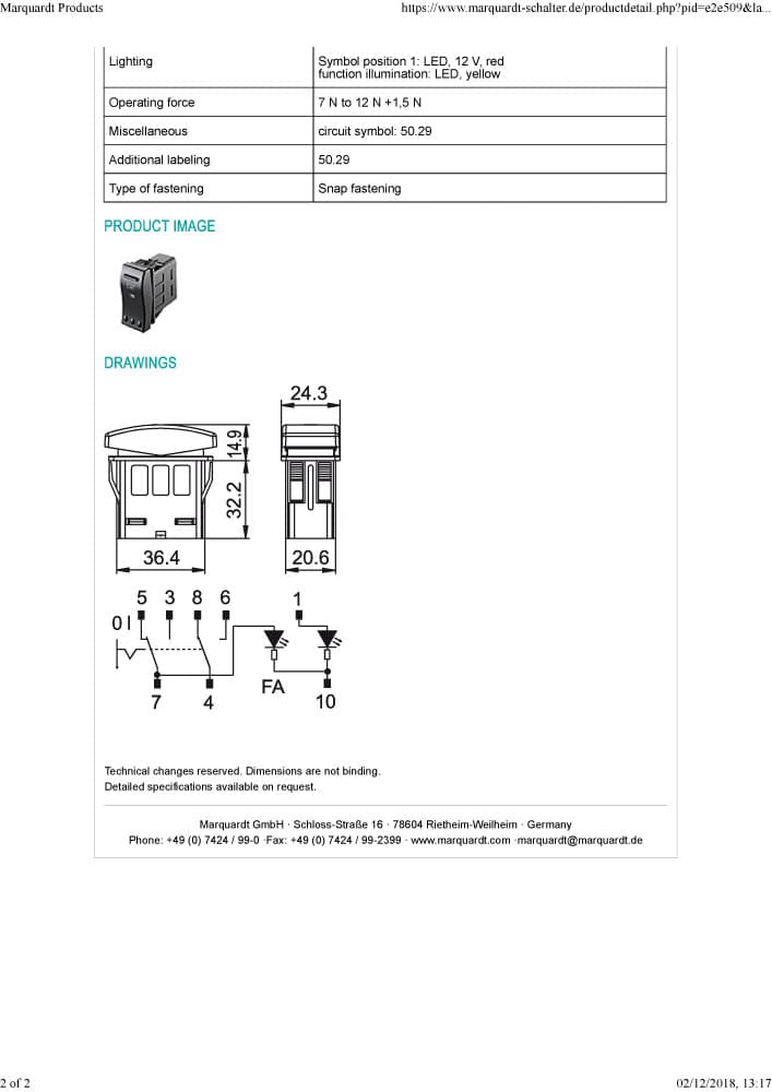 Marquardt Single and Double Pole Rocker Switches - Series 3250