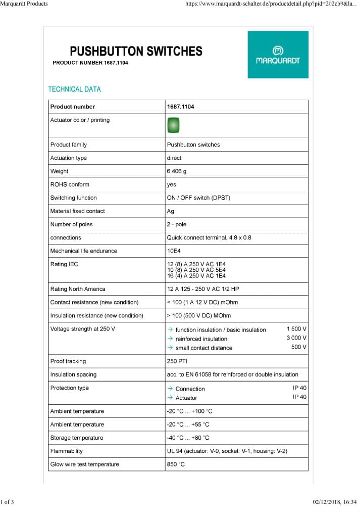 Marquardt Single & Double Pole Pushbutton Switches - Series 1683