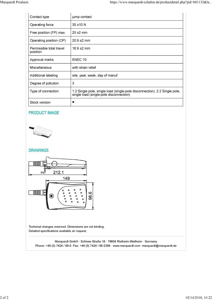 Marquardt Footswitch Series - 2420