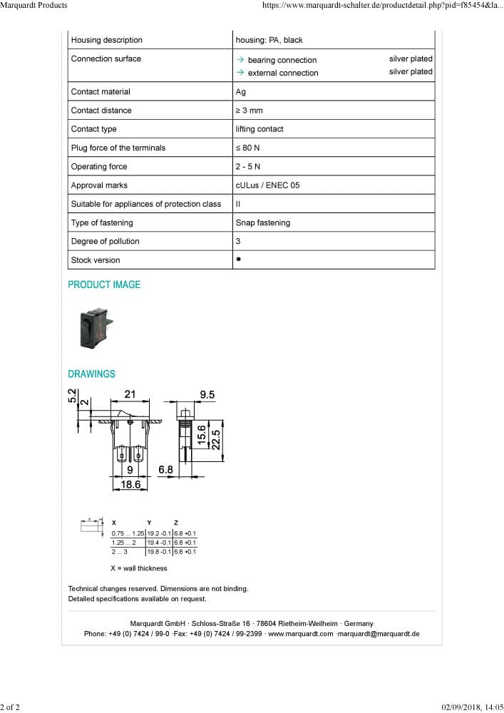 Marquardt Small Single Pole Rocker Switches - Series 1900