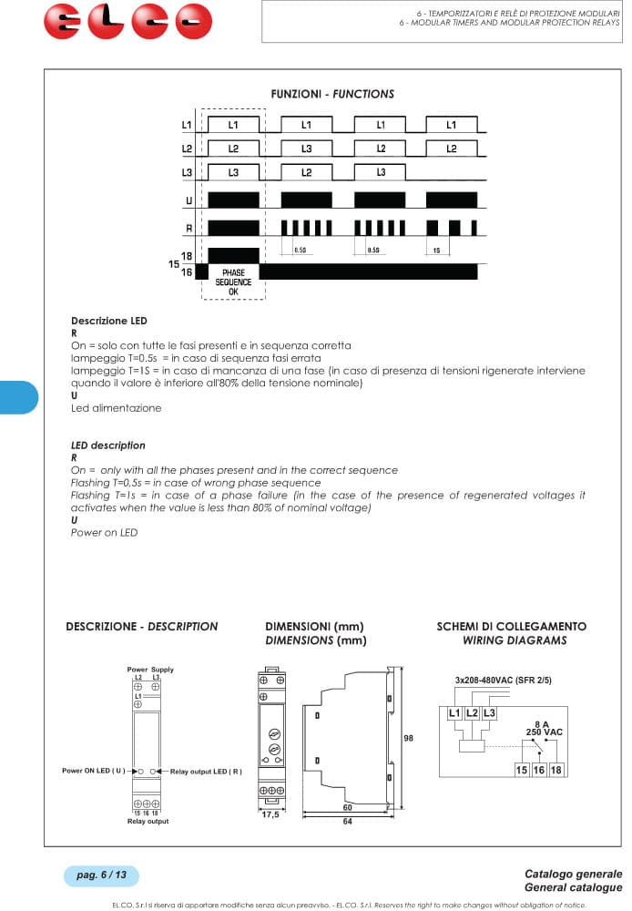 Elco Phase Sequence and Phase Failure Relay - SFR Series